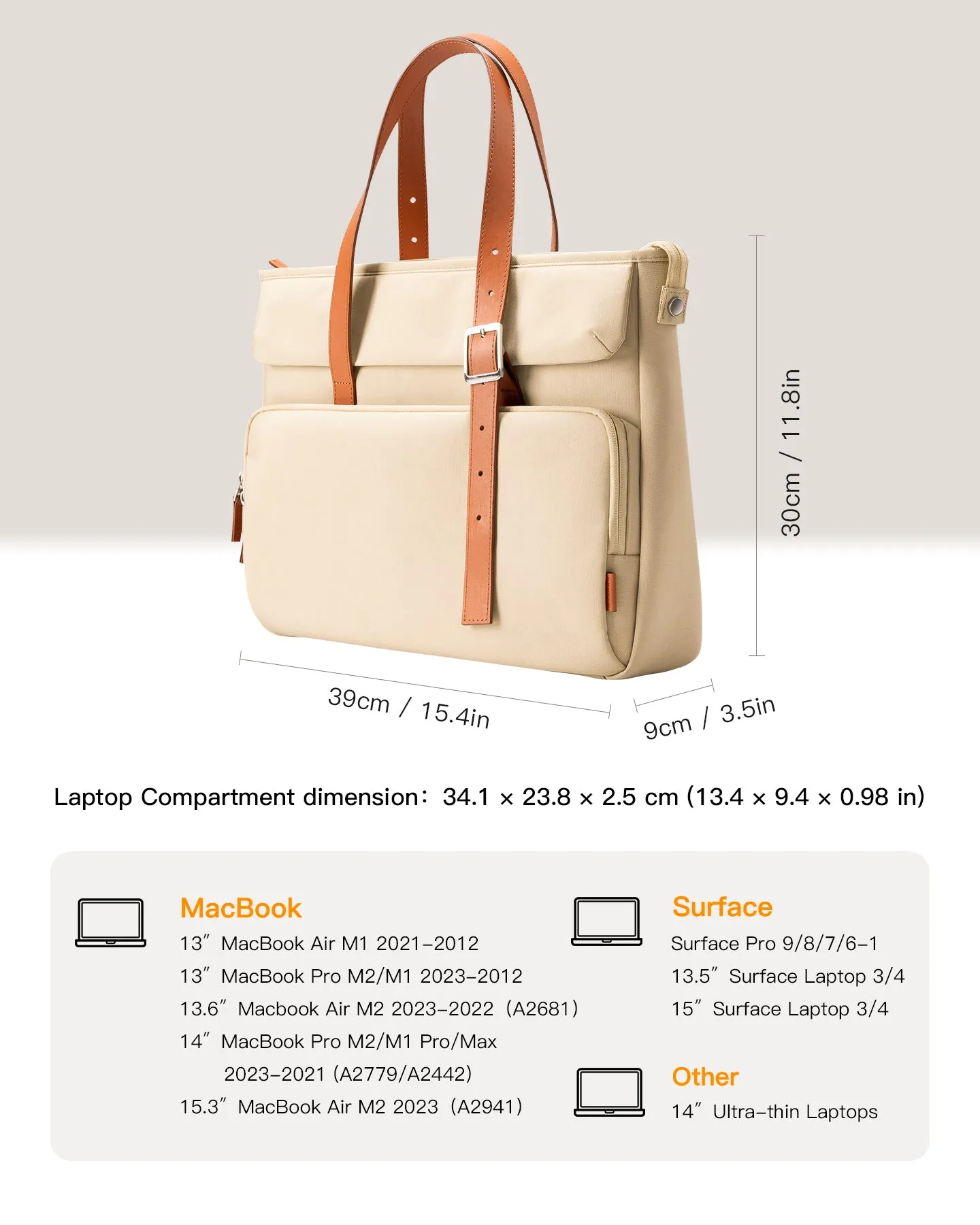 14-Inch Laptop Bag, Large Shoulder Bag for Women, LB03013-14_beige