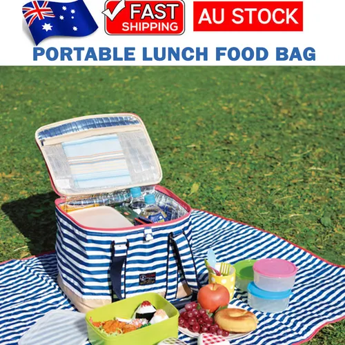 23L Blue Insulated Picnic Bag, Thermal Cooler, Foldable