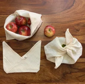 3 Organic Cotton Bento Bags for Veggies, Roti, Sprouting & Paneer