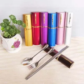 3pcs stainless steel cutlery set with folding chopsticks