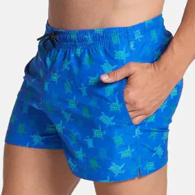 3" Inseam Swim Trunk in Blue Green Turtles Print