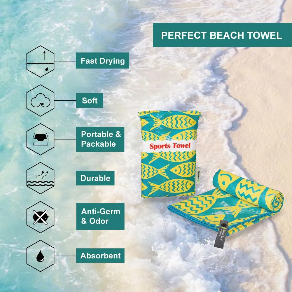 4Monster Microfiber Beach Towel Quick Dry Absorbent Lightweight Towel Fish Fashion