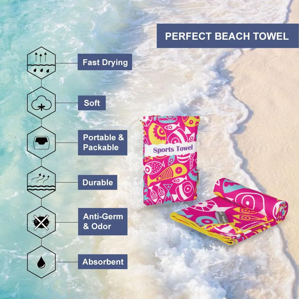 4Monster Microfiber Beach Towel Quick Dry Absorbent Lightweight Towel Fish Fashion