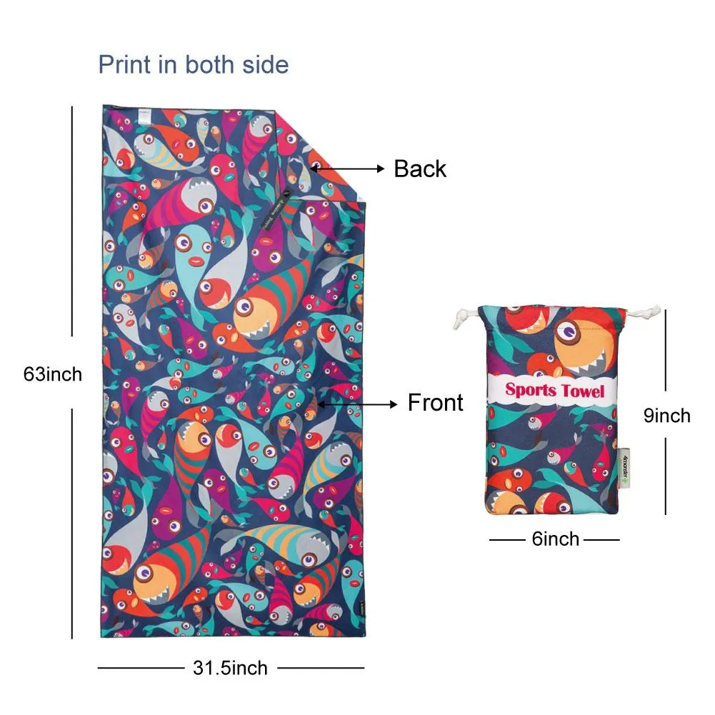 4Monster Microfiber Beach Towel Quick Dry Absorbent Lightweight Towel Fish Fashion