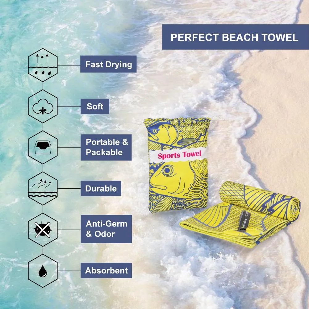 4Monster Microfiber Beach Towel Quick Dry Absorbent Lightweight Towel Fish Fashion