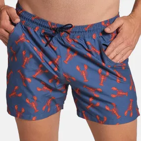 5" Inseam Swim Trunk in Blue & Red Lobster Print