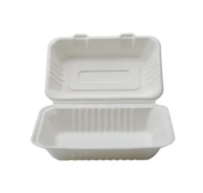 9" X 6" X 3.1" COMPOSTABLE RECTANGULAR HINGED CONTAINER - DEEP (250/CS)