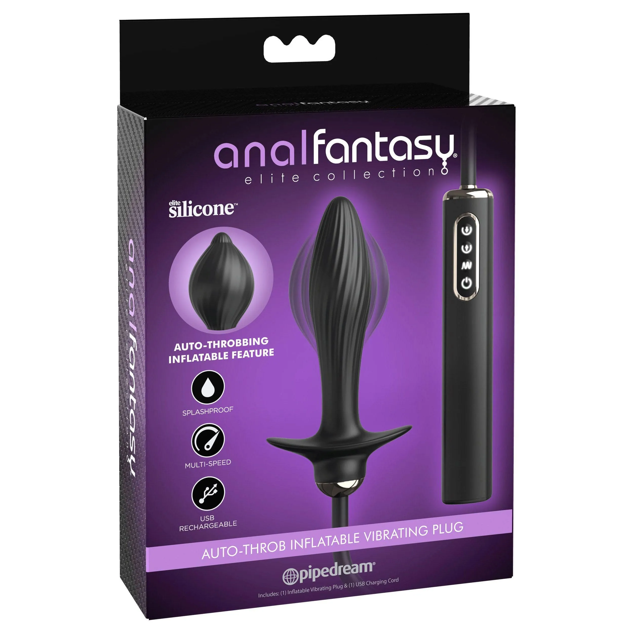 Anal Fantasy Elite Auto-Throb Inflatable Vibrating Plug - Black