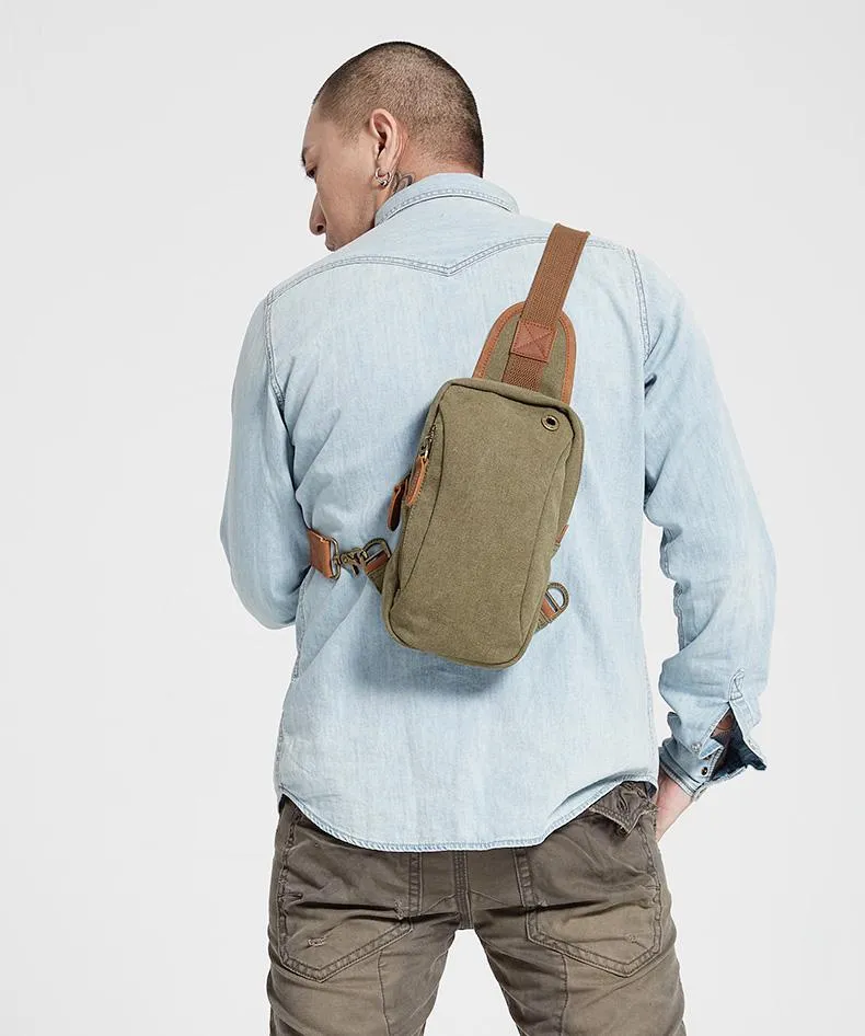 Army Green Canvas Sling Backpack Men's Sling Bag Blue Chest Bag Canvas One shoulder Backpack For Men