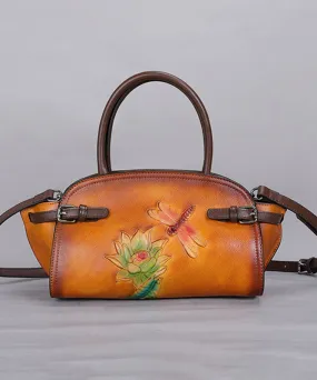 Art Yellow Floral Paitings Calf Leather Messenger Bag