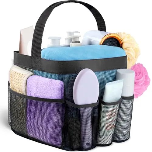 Attmu Mesh Shower Caddy Portable for College Dorm Room Essentials with 8 Pockets, Hanging Shower Caddy Dorm Basket, Quick Dry Shower Bag for Bathroom