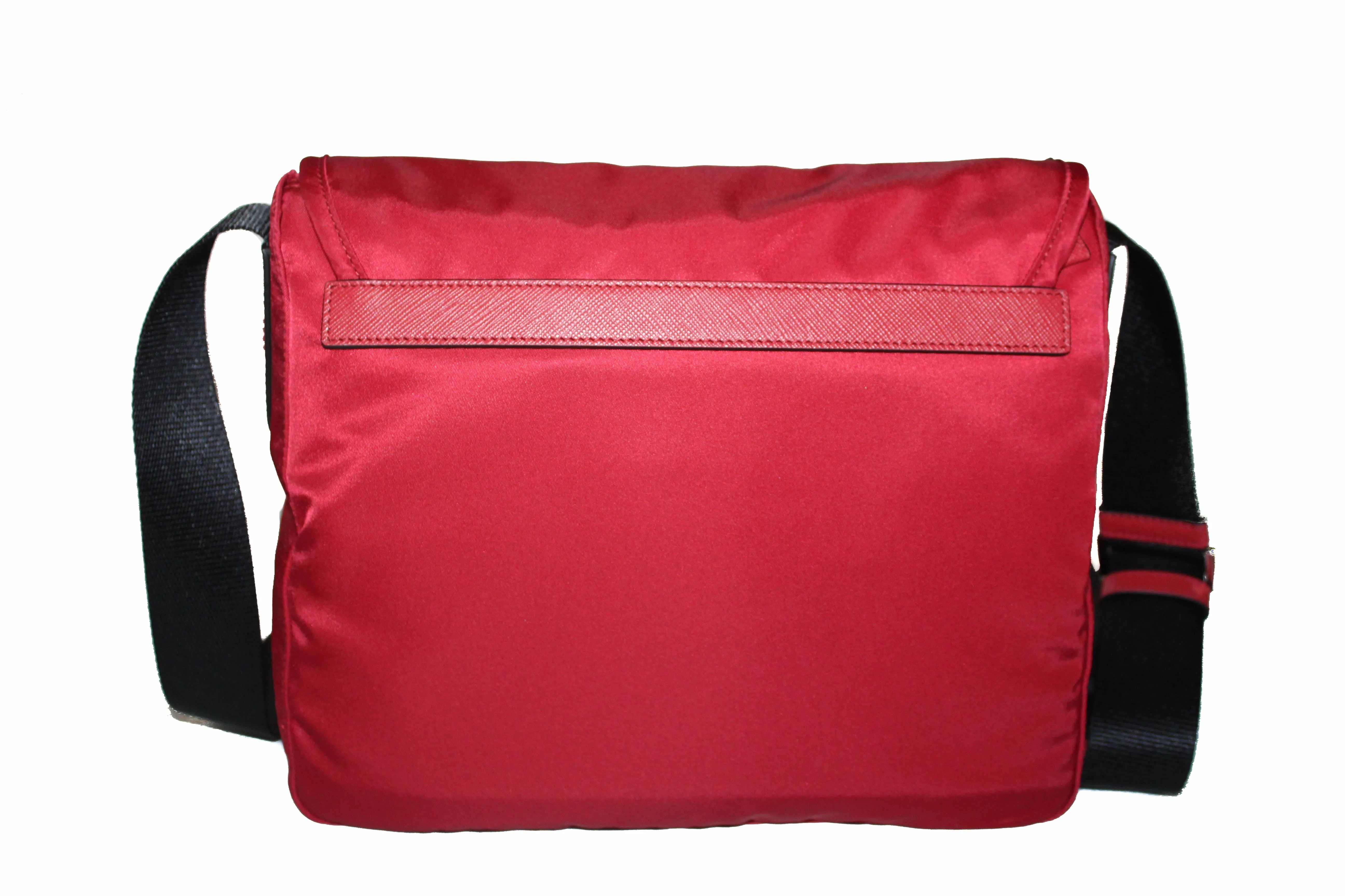 Authentic New Prada Red/Black Nylon Tessuto Small Messenger Bag 1BD