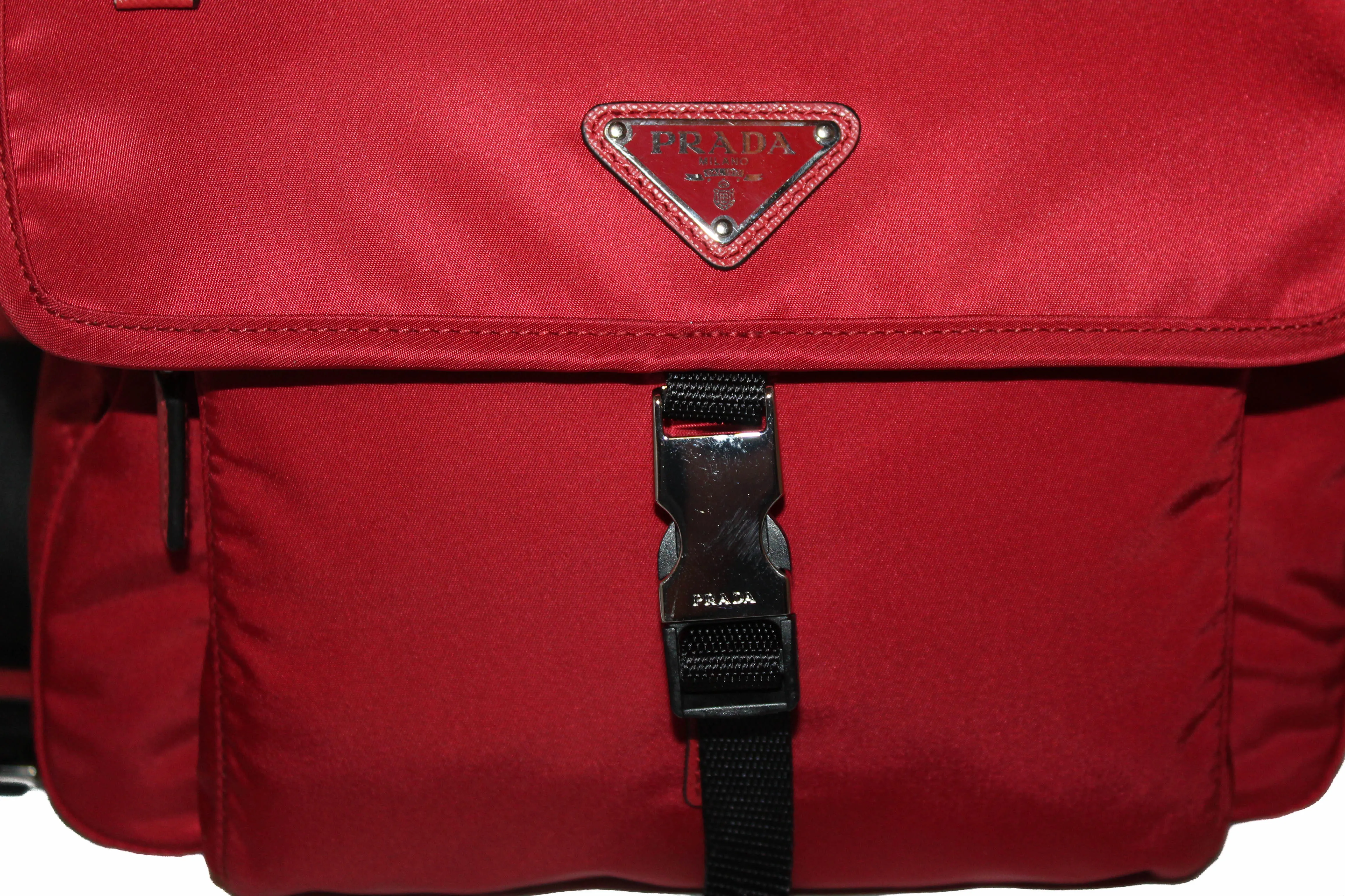 Authentic New Prada Red/Black Nylon Tessuto Small Messenger Bag 1BD