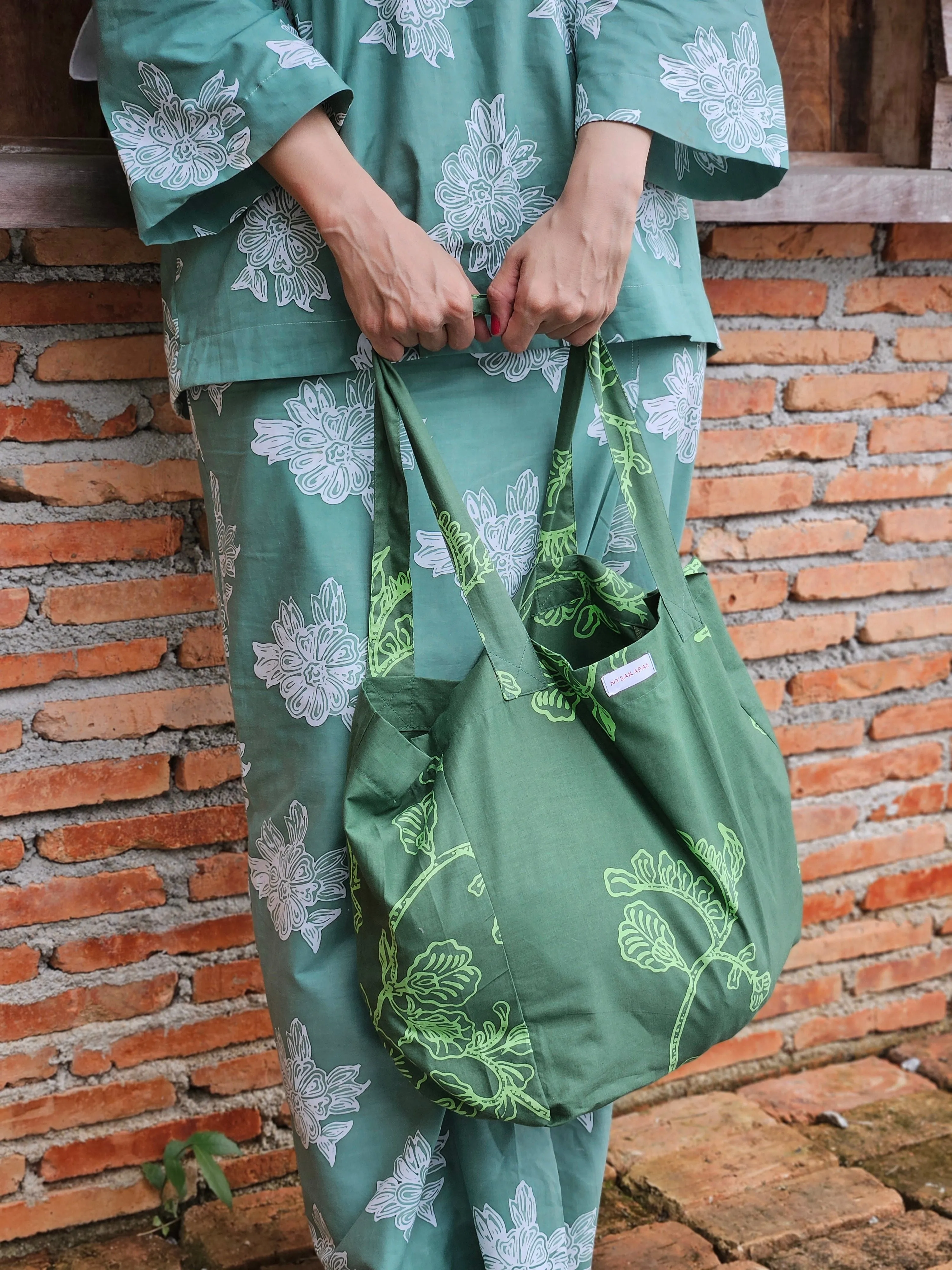 BATIK TOTE BAG - TELANG - Dark Green/Lime Green