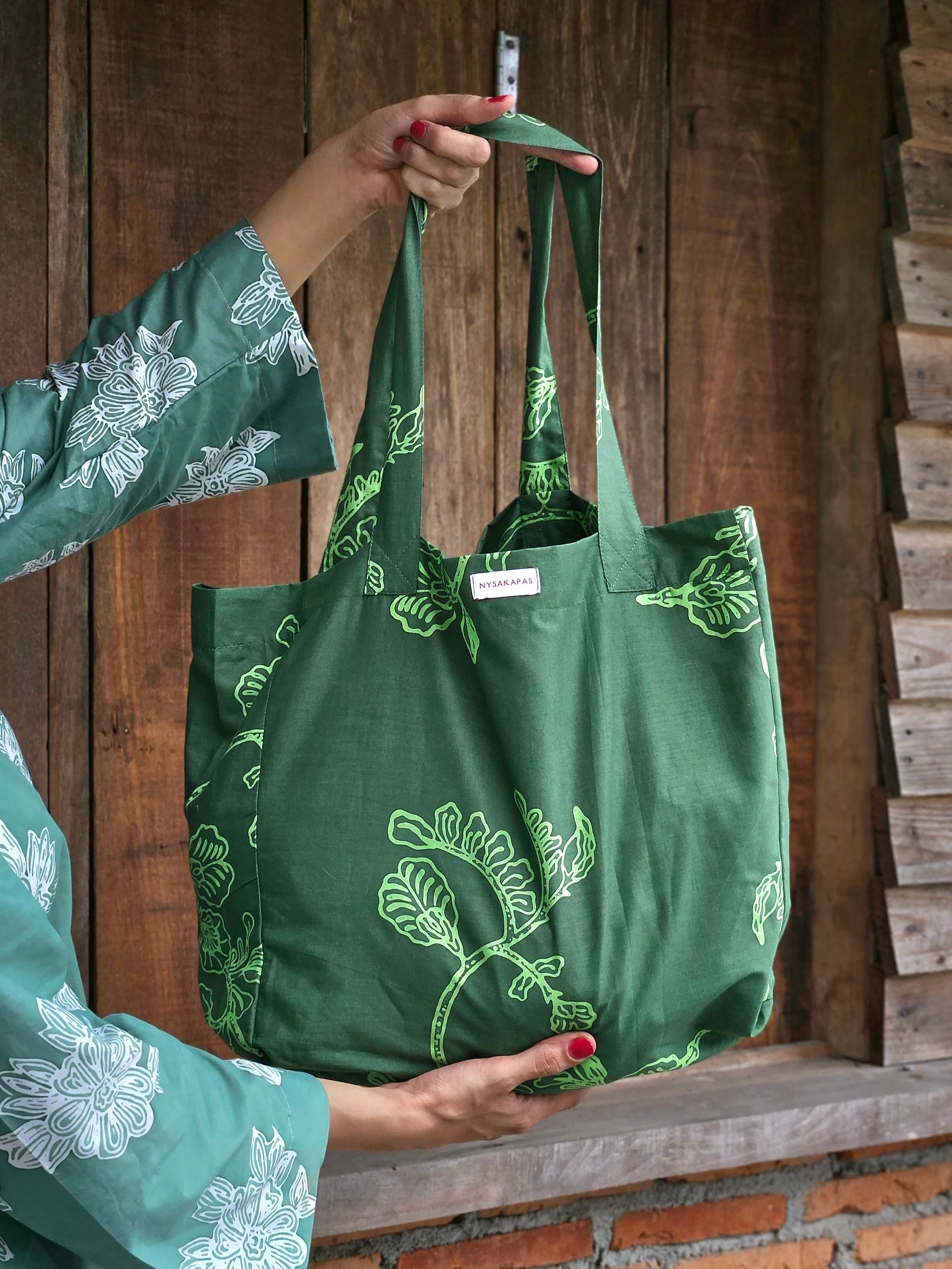 BATIK TOTE BAG - TELANG - Dark Green/Lime Green