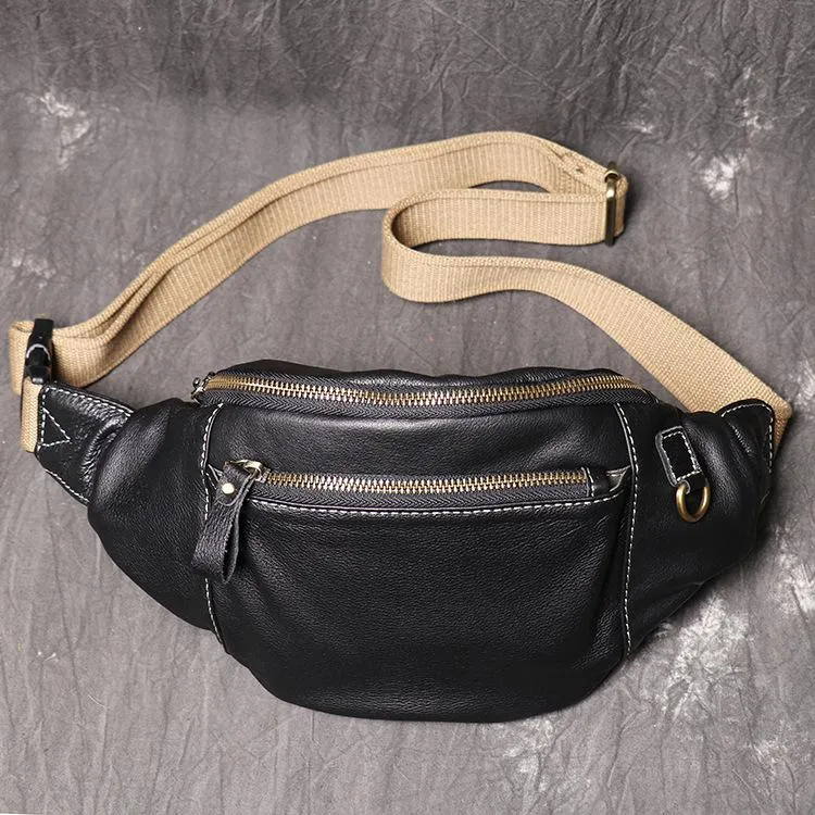 Best Black Leather Fanny Pack Men's Black Chest Bag Best Hip Bag Waist Bag For Men