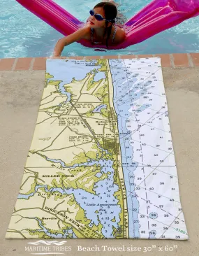 Bethany Beach, DE Nautical Chart Beach Towel Quick Dry Towel