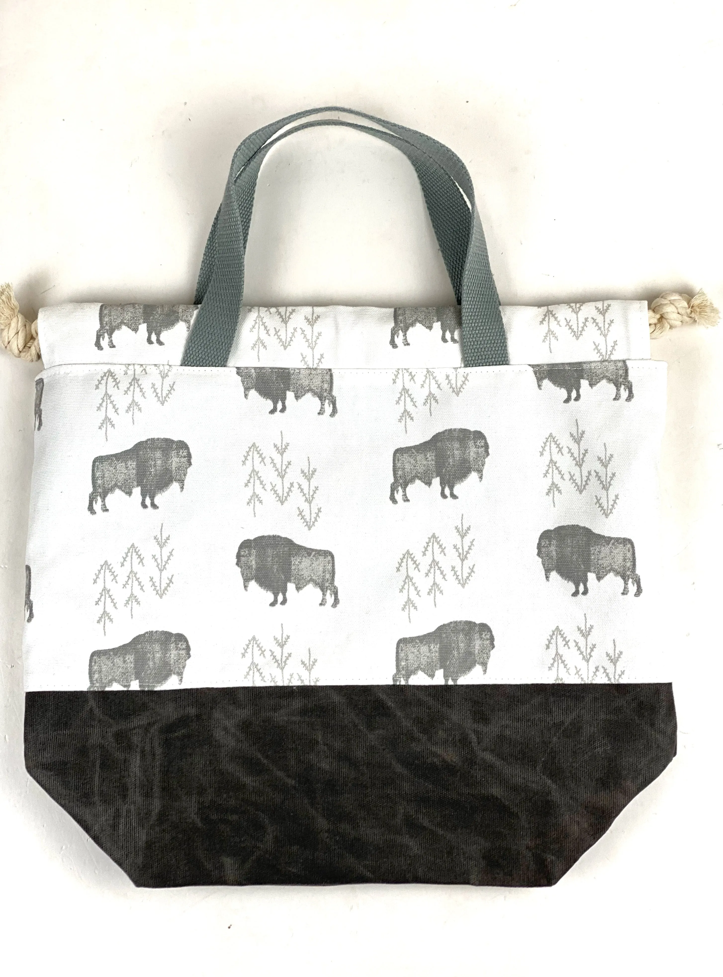 Bison Waxed Canvas Project Bag, Buffalo Canvas Project Bag, Project Bag for Knitters, Knitting Bag