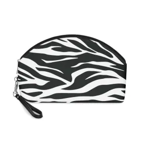 Black White Tiger Print Travel Makeup Bag with Detachable Strap