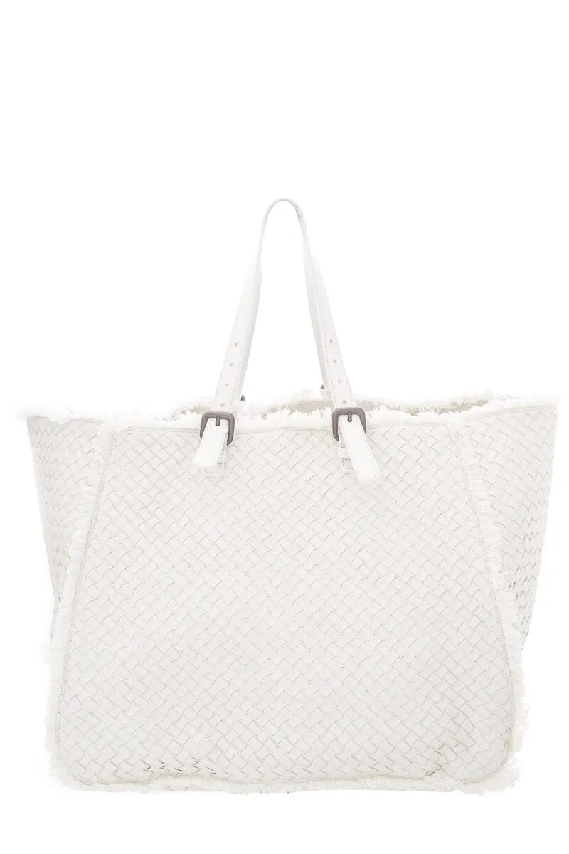 Bottega Veneta White Intrecciato Fringe Tote