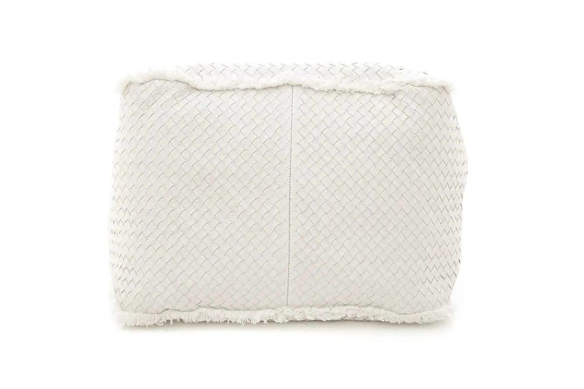 Bottega Veneta White Intrecciato Fringe Tote