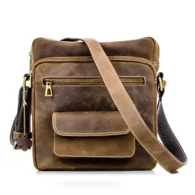 Brown Stone Messenger Leather Bag Military Tech Oil Nubuck - Dark Brown