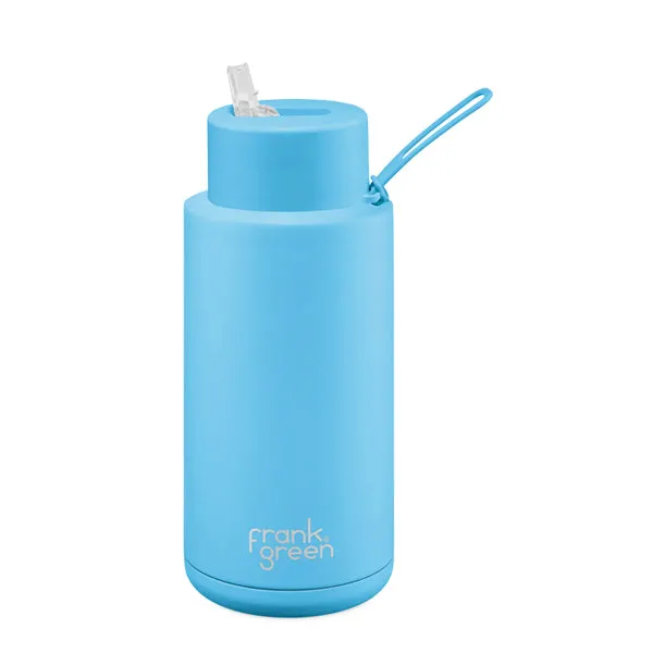 Ceramic Reusable Bottle   Straw Lid (1L) - Sky Blue