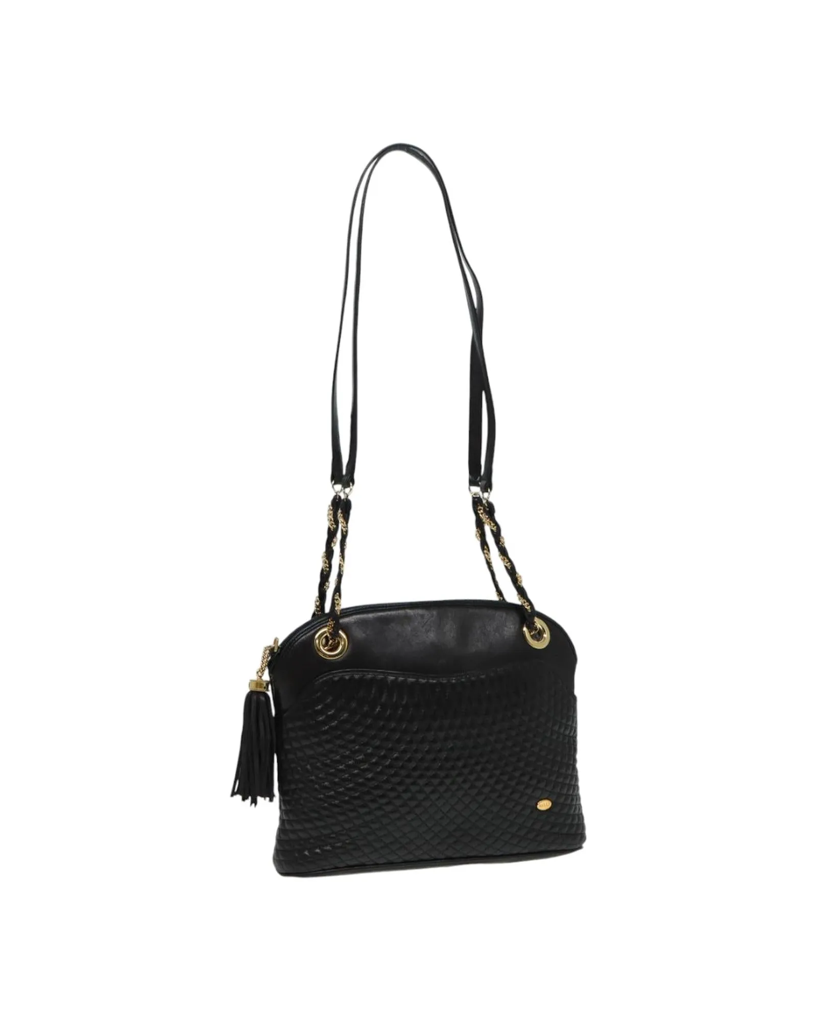 Chain Leather Shoulder Bag with Gold Accents