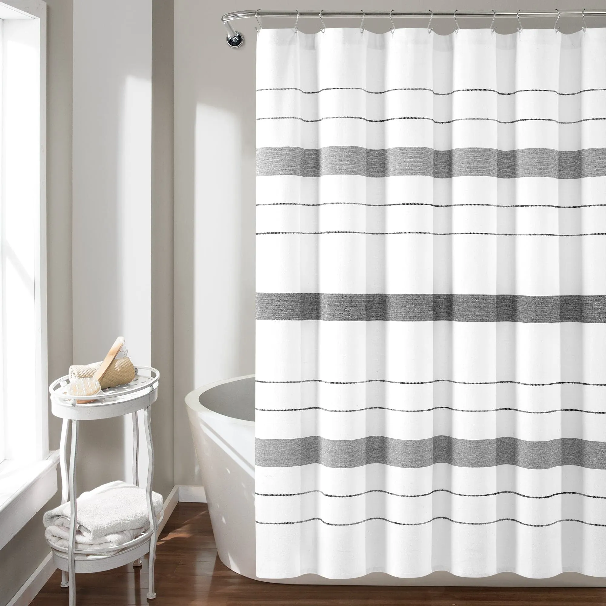 Chic Stripe Yarn Dyed Eco-Friendly Recycled Cotton Blend Shower Curtain