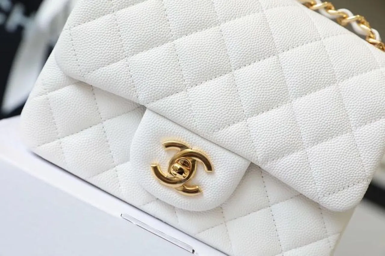 CHL Classic Mini Flap Bag Golden Hardware White For Women 6.6in/17cm A35200