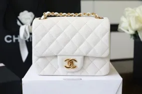 CHL Classic Mini Flap Bag Golden Hardware White For Women 6.6in/17cm A35200