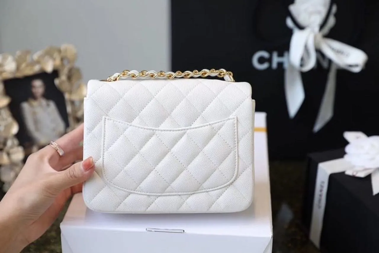 CHL Classic Mini Flap Bag Golden Hardware White For Women 6.6in/17cm A35200