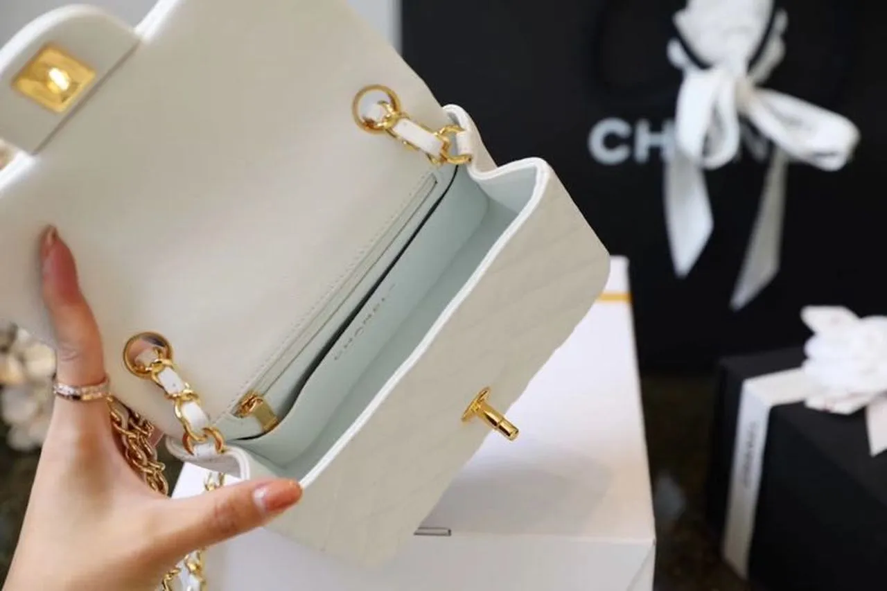 CHL Classic Mini Flap Bag Golden Hardware White For Women 6.6in/17cm A35200