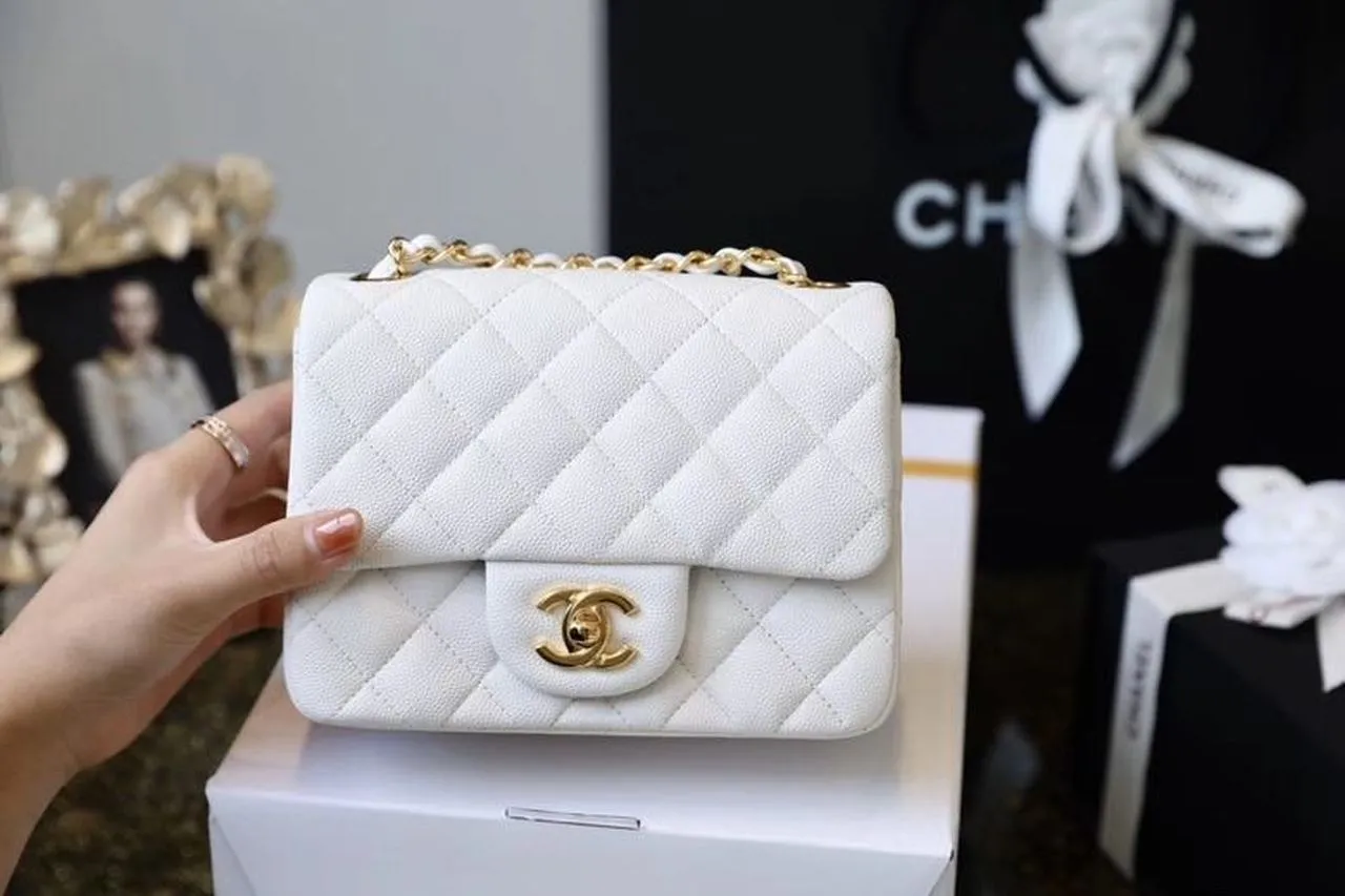 CHL Classic Mini Flap Bag Golden Hardware White For Women 6.6in/17cm A35200