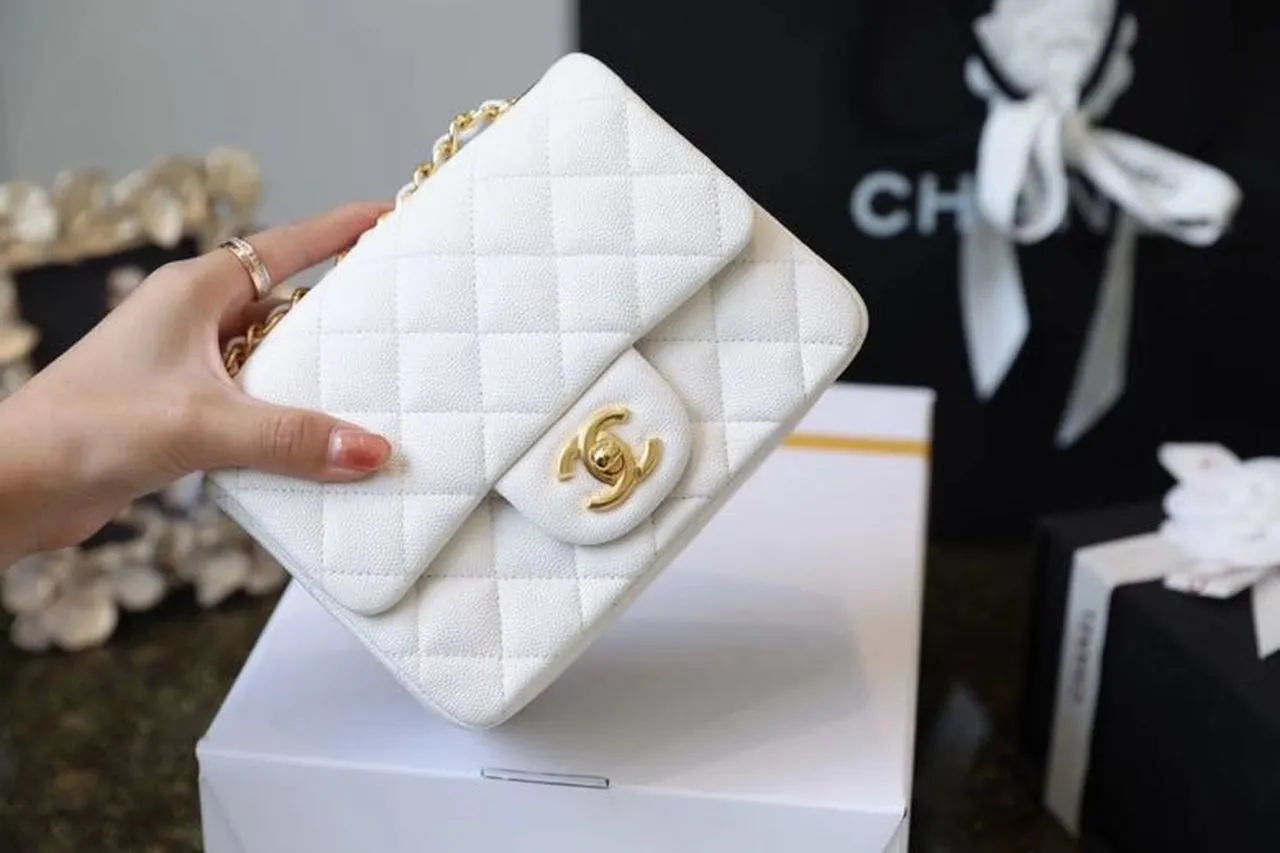 CHL Classic Mini Flap Bag Golden Hardware White For Women 6.6in/17cm A35200