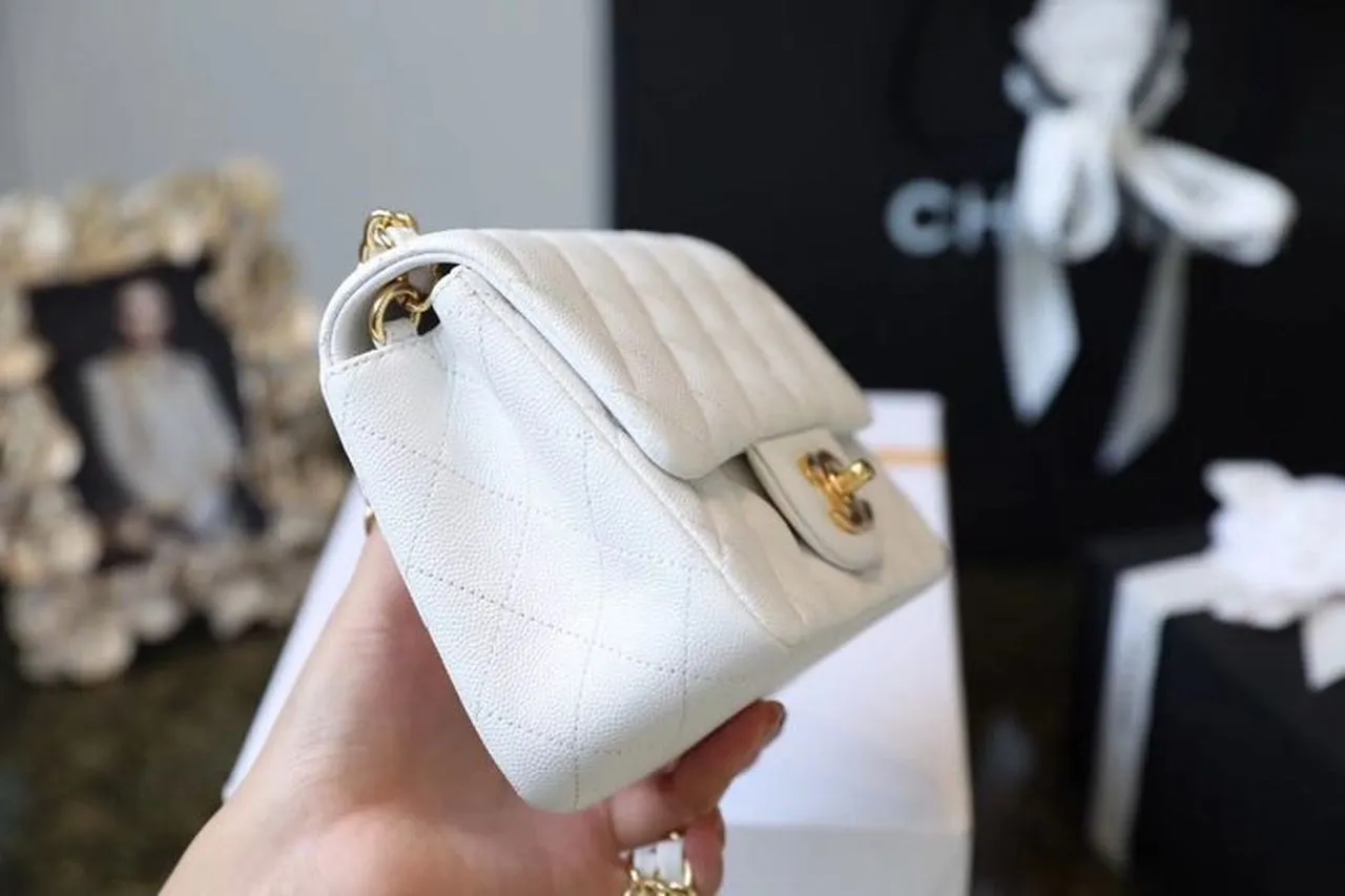 CHL Classic Mini Flap Bag Golden Hardware White For Women 6.6in/17cm A35200