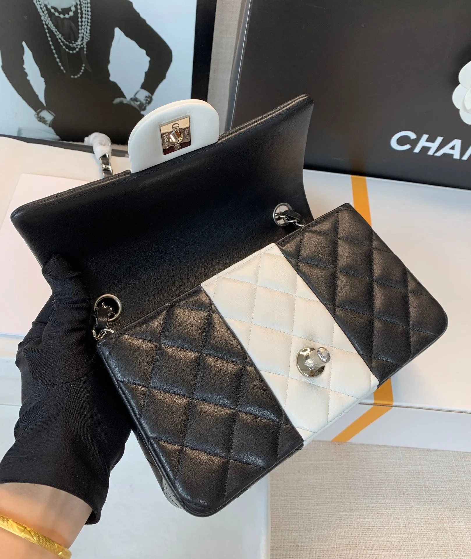 CHLMini Flap Bag Black and White For Women 9.8in/25cm