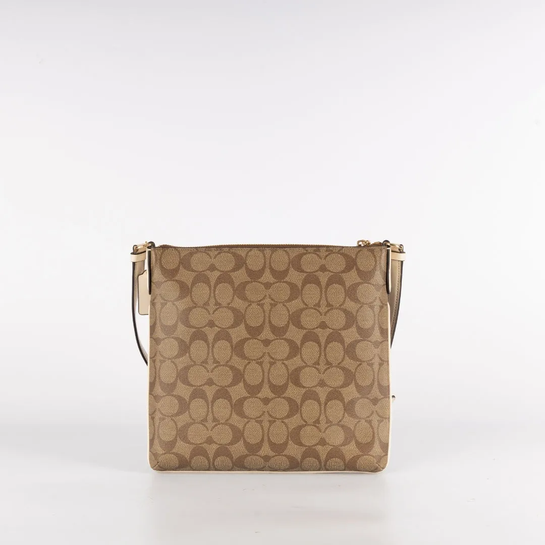 Coach Beige Signature Coated Canvas and Leather Rowan Messenger Bag