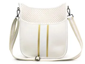 Cream Gold Stripe Neoprene Messenger Bag with Stripe Strap