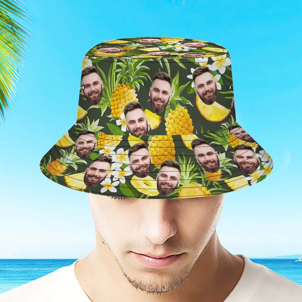 Custom Bucket Hat Adult & Kids Unisex Face Bucket Hat Personalised Wide Brim Outdoor Summer Cap Hiking Beach Sports Hats - Hawaiian Pineapple