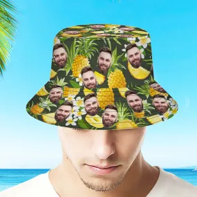 Custom Bucket Hat Adult & Kids Unisex Face Bucket Hat Personalised Wide Brim Outdoor Summer Cap Hiking Beach Sports Hats - Hawaiian Pineapple