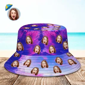 Custom Bucket Hat Unisex Personalised Face Hiking Beach Sports Hats Purple and Pink Abstract Texture