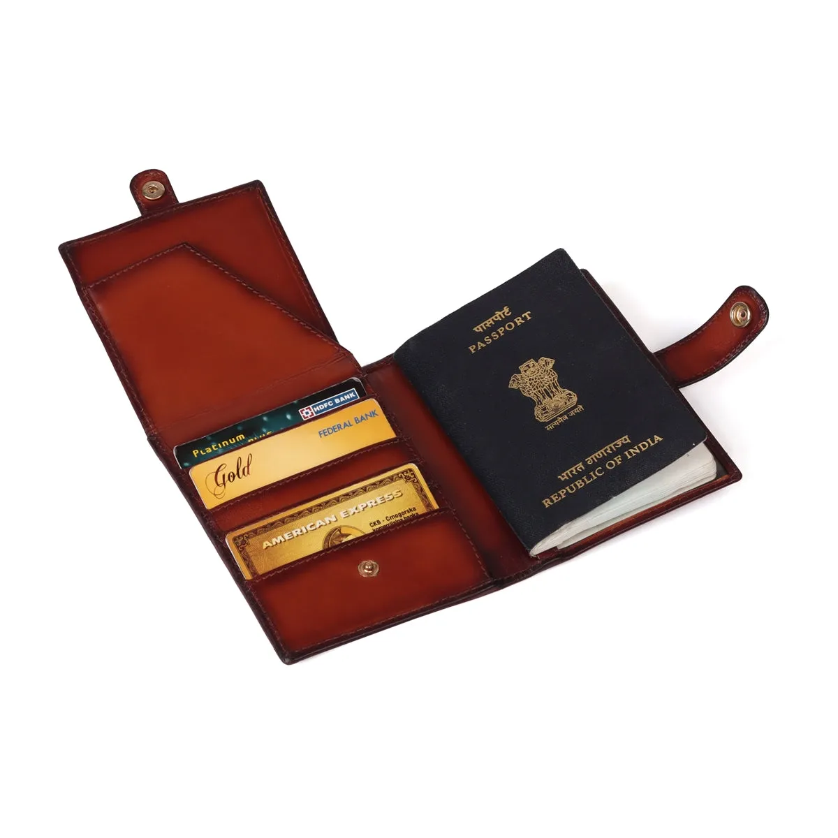 Customised Logo Tan Darker Scritto laser Leather Passport Holder With Foldable Boarding Pass Pocket By Brune & Bareskin