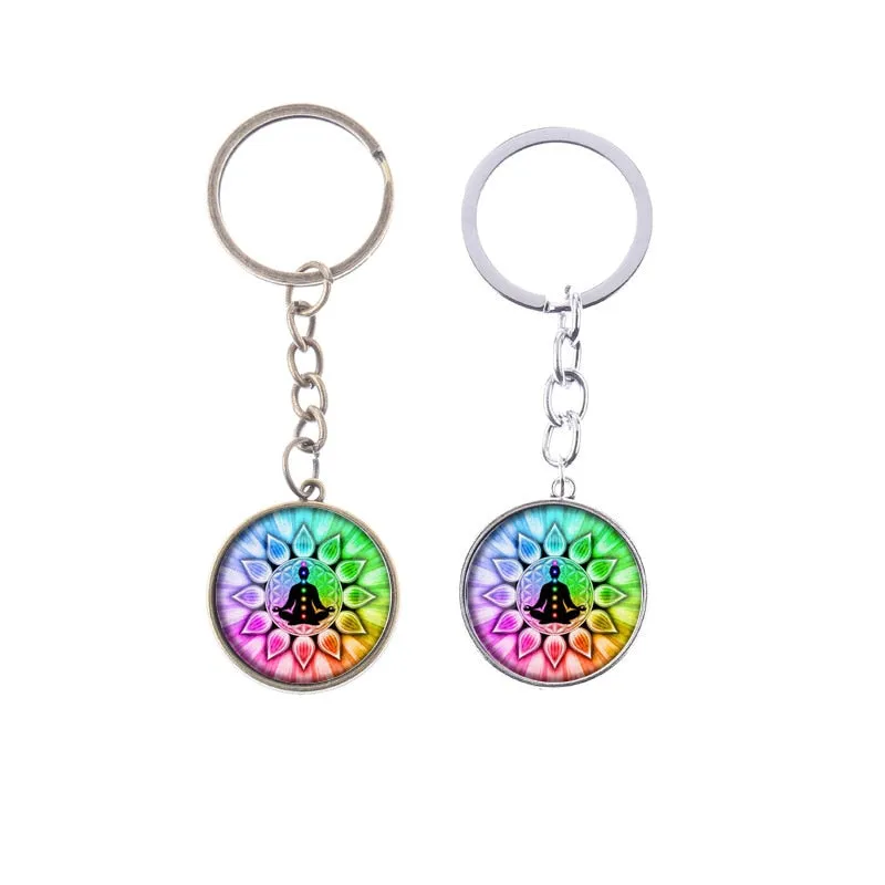 Cute Mixed Healing 7 Chakra Pray Keychain Car Key Chain Ring Pendant For Bag