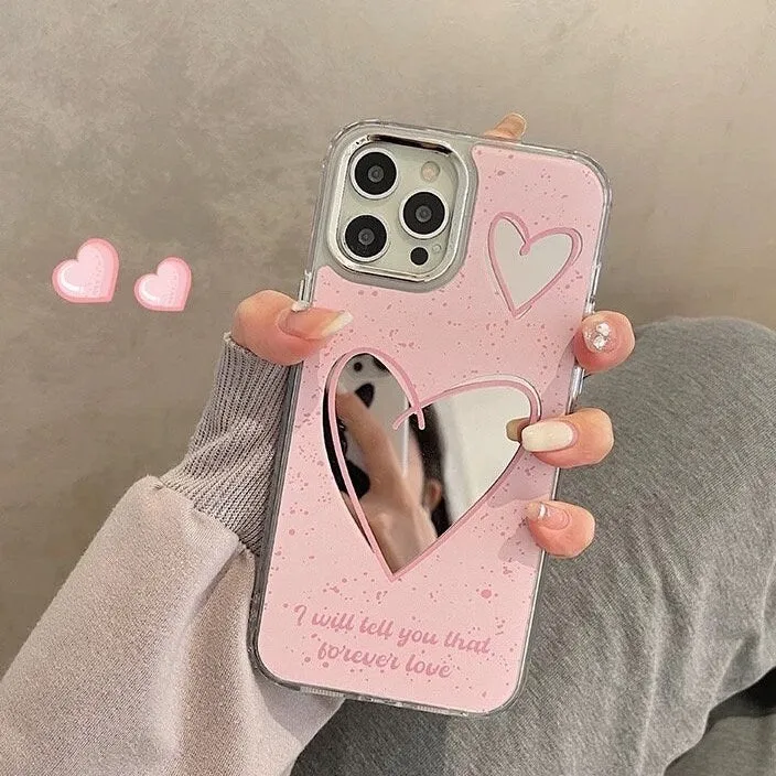 Cute Pink Paint Splatter Heart Shaped Electroplated Silver Design   Crossbody Strap Protective Phone Case for iPhone 11 12 13 14 Pro Max