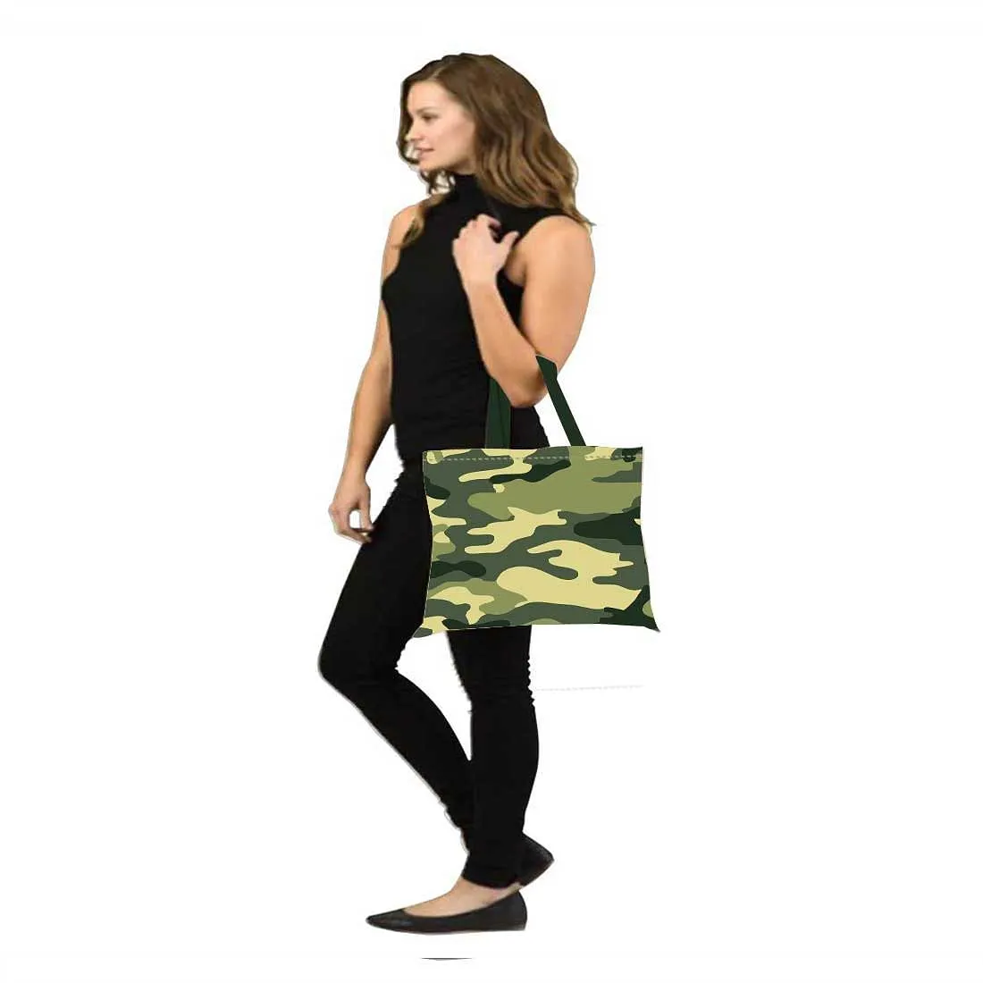 Designer Tote Bag With Zip Beach Gym Travel Bags -  Army