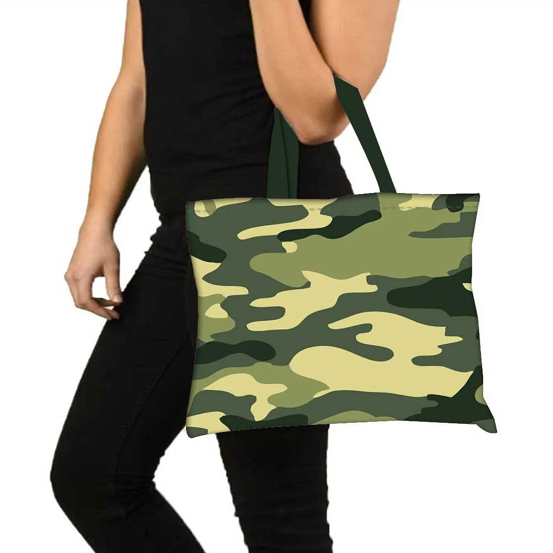 Designer Tote Bag With Zip Beach Gym Travel Bags -  Army