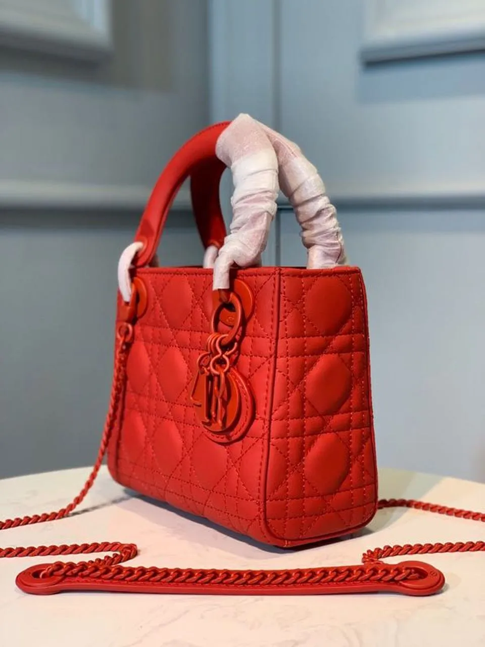 DI Mini Lady Bag with Chain Matte Hardware Spring/Summer Collection, Red , For Women Women’s Handbags, 18cm CD