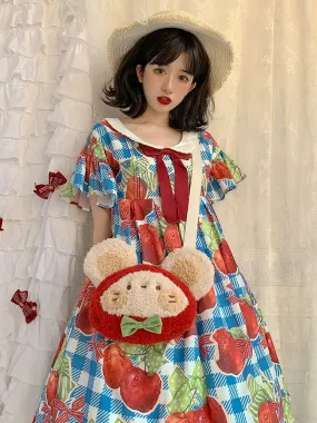 DRDR Kawaii Plush Bear Squeak Berry Lolita One-Shoulder Messenger JK Bag