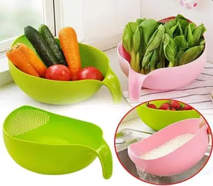 Durable Plastic Unbreakable Strainer, Plastic Rice Wash Bowl, Washing Bowl for Rice (Pack of 4)